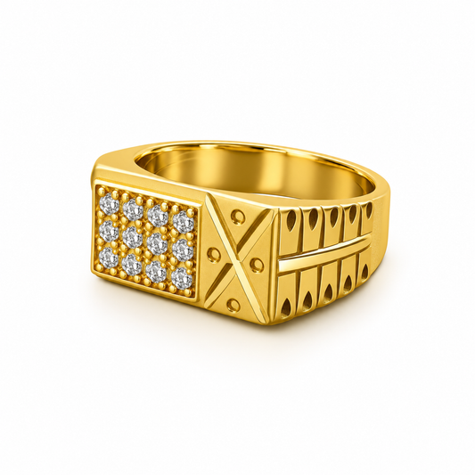 Modern Geometric Crystal Panel Statement Ring for Men