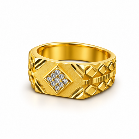 Premium CZ Crystal Geometric Pattern Statement Ring for Men