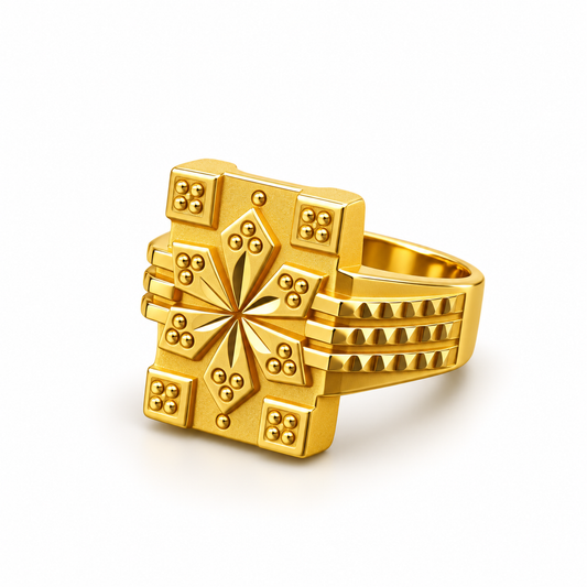 Royal Bloom Geometric Statement Ring for Men