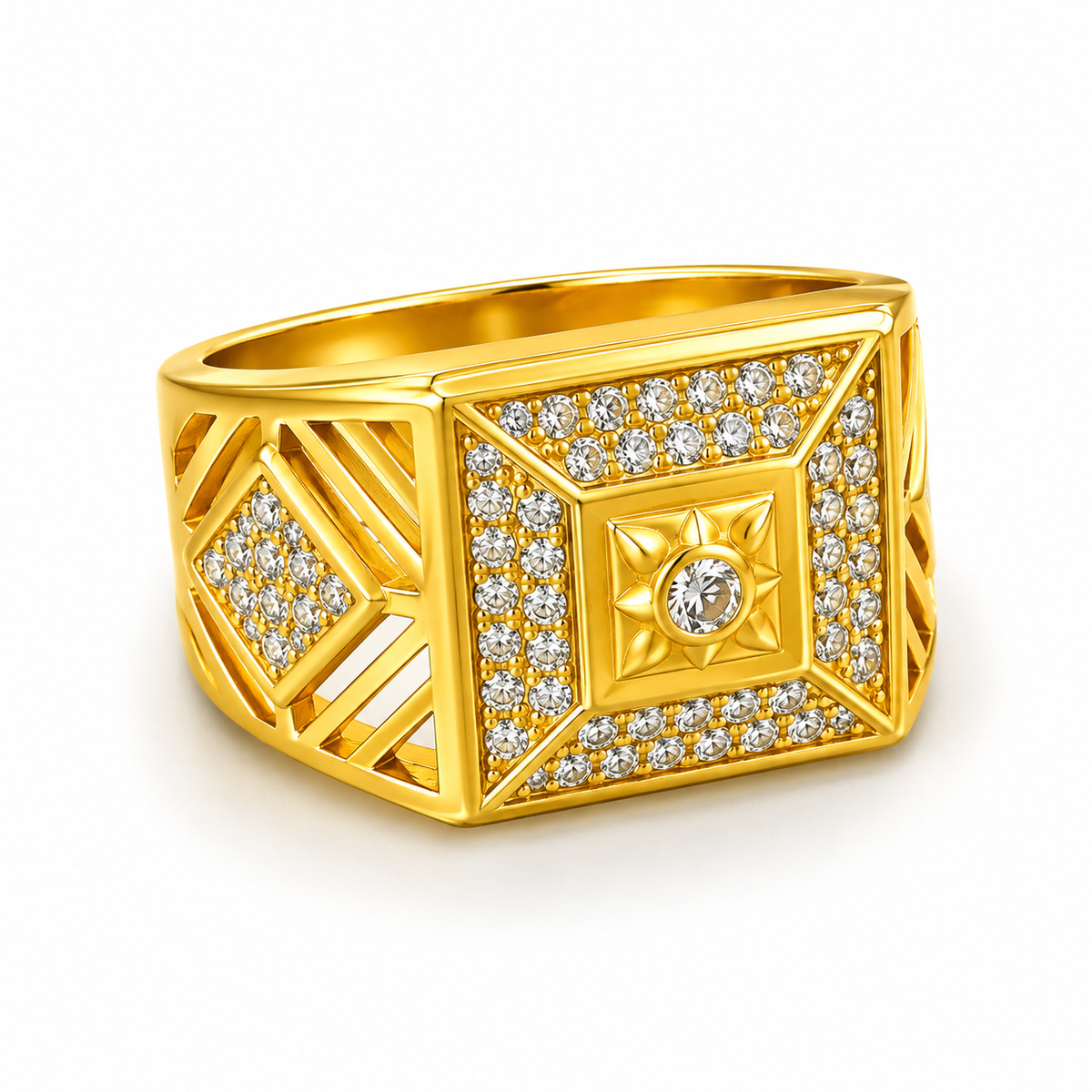 Elegant Crystal CZ Geometric Statement Ring for Men