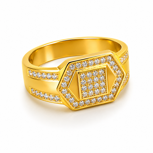 Classic Crystal CZ Hexagon Statement Ring for Men