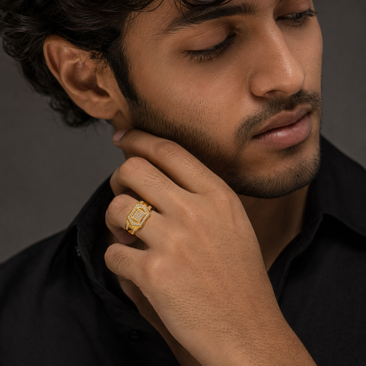 Classic Crystal CZ Hexagon Statement Ring for Men