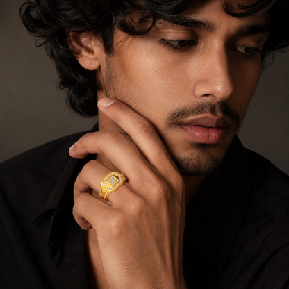 Classic Crystal CZ Hexagon Statement Ring for Men