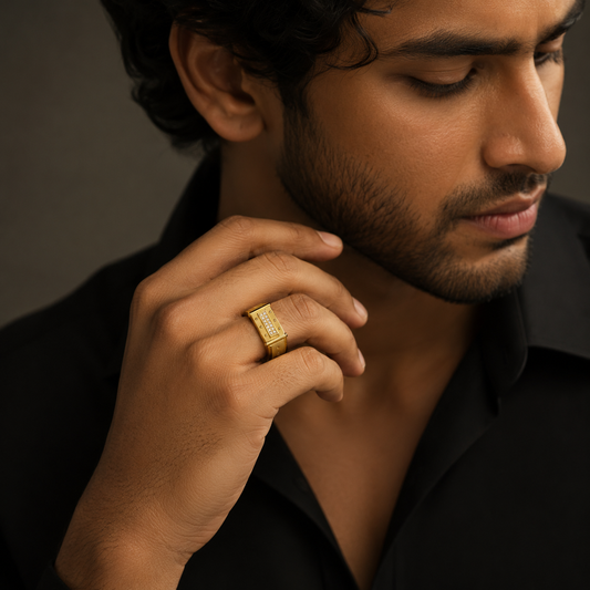 Premium Crystal CZ Rectangular Statement Ring for Men