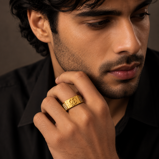 Divine Om Symbol Rectangular Crystal Statement Ring for Men