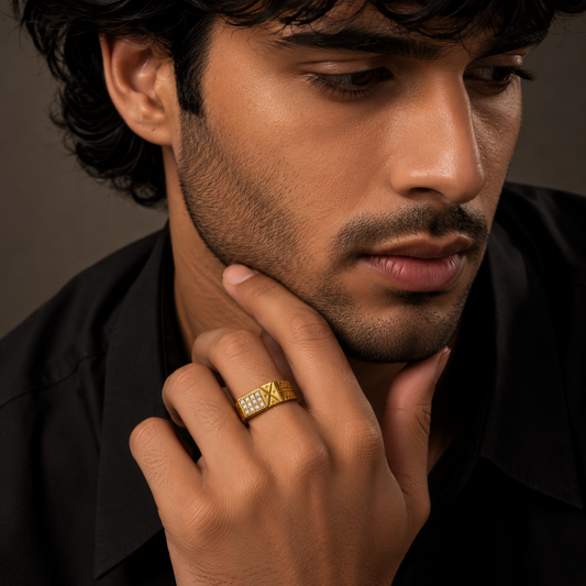 Modern Geometric Crystal Panel Statement Ring for Men