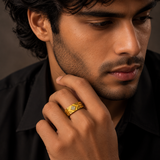 Premium CZ Crystal Geometric Pattern Statement Ring for Men