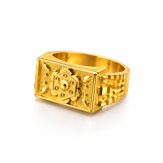 Regal Floral Medallion Textured Statement Ring for Men