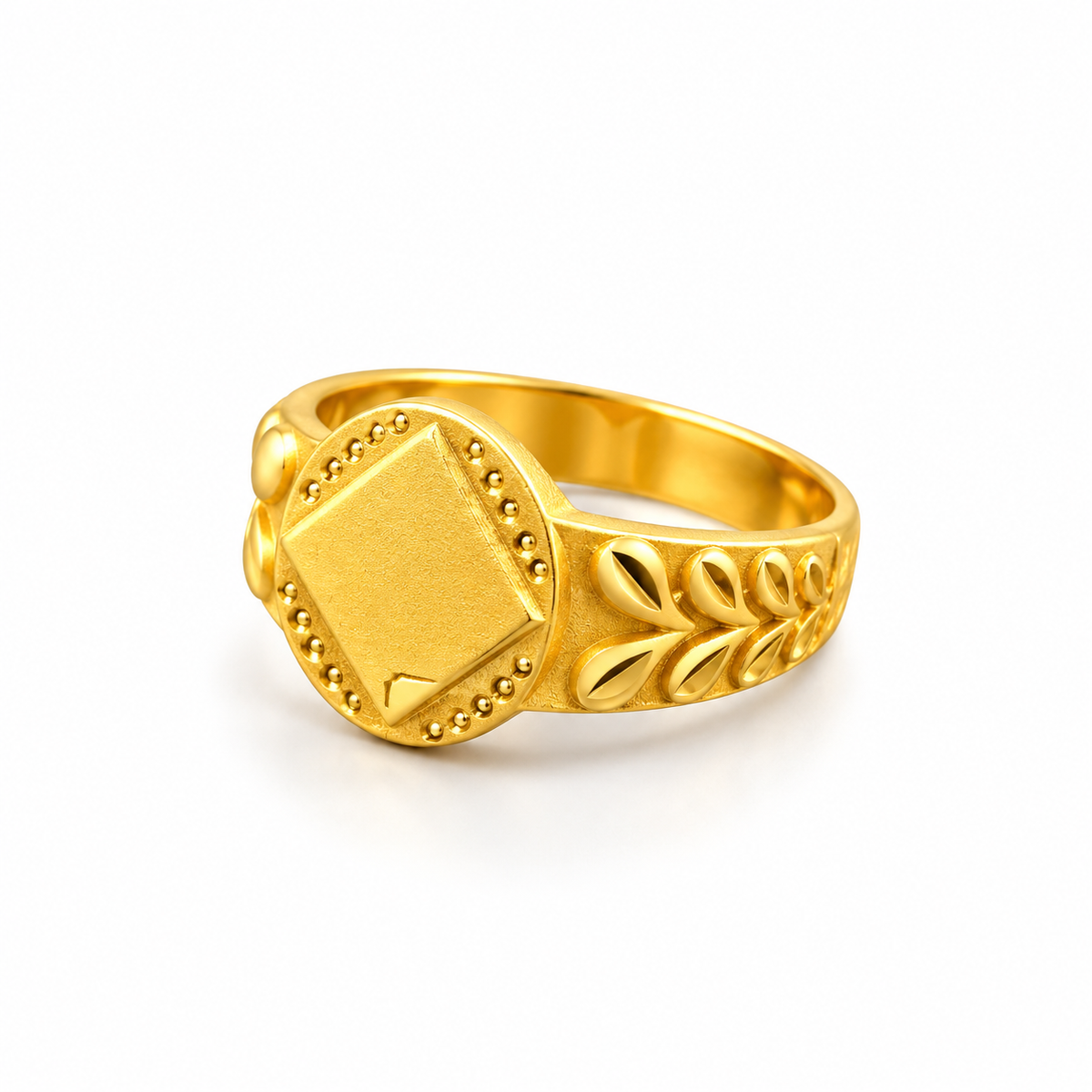Vintage Square Leaf Pattern Statement Ring for Men