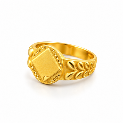 Vintage Square Leaf Pattern Statement Ring for Men