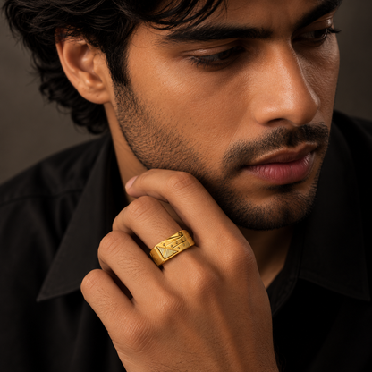 Urban Edge Geometric Textured Statement Ring for Men