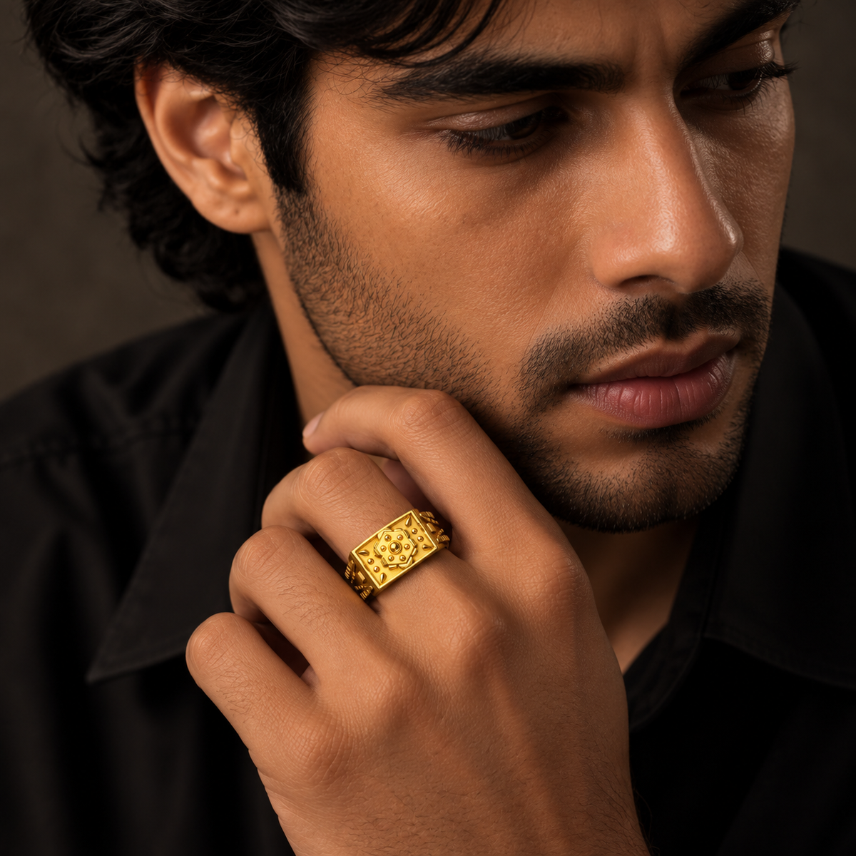 Royal Crest Geometric Statement Ring for Men