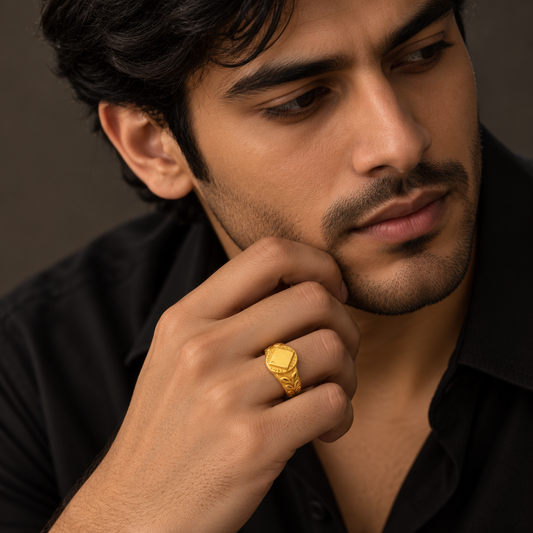 Vintage Square Leaf Pattern Statement Ring for Men