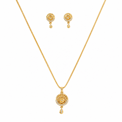 Elegant Circular Floral Pendant Necklace & Matching Earrings Set for Women