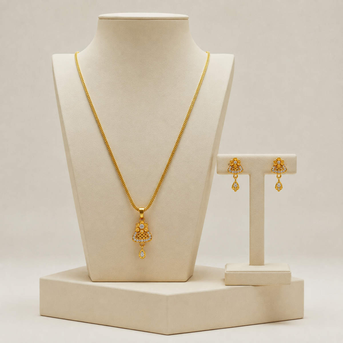 Elegant Floral CZ Pendant Necklace & Matching Drop Earrings Set for Women