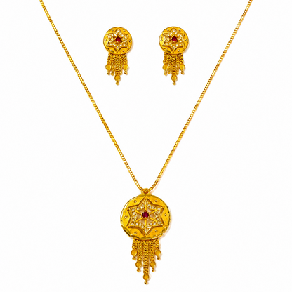 Traditional Star Design Pendant Necklace & Matching Tassel Earrings Set for Women
