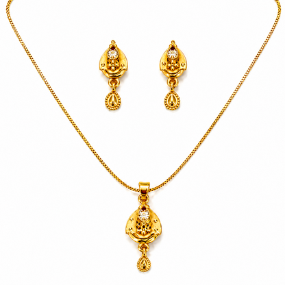 Elegant Traditional Teardrop Pendant Necklace Set with Matching Drop Earrings for Women