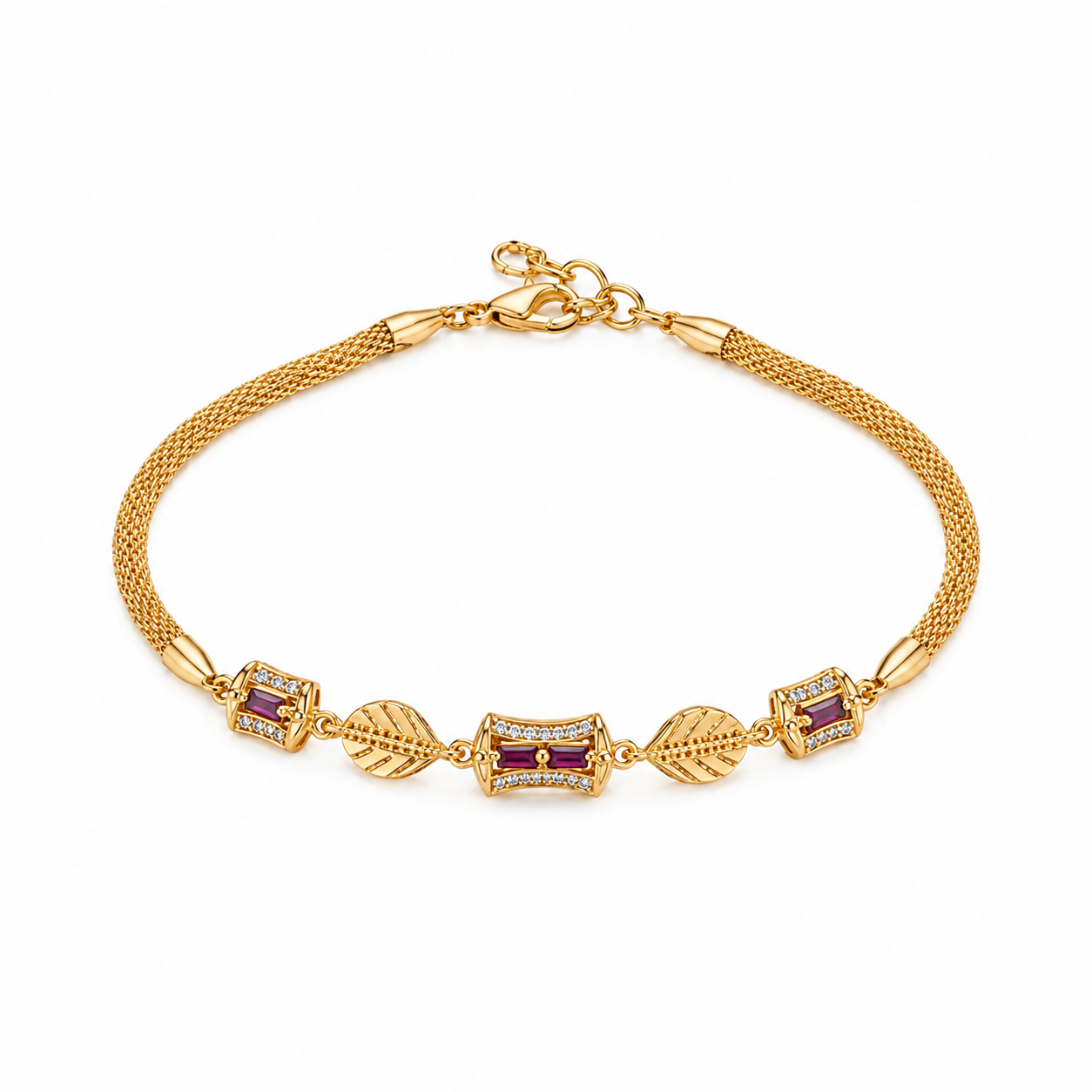 Imperial Ruby Baguette Link Bracelet for Women & Girls
