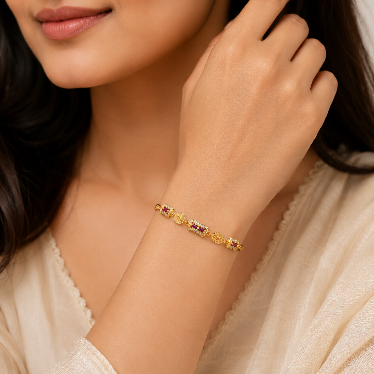 Imperial Ruby Baguette Link Bracelet for Women & Girls