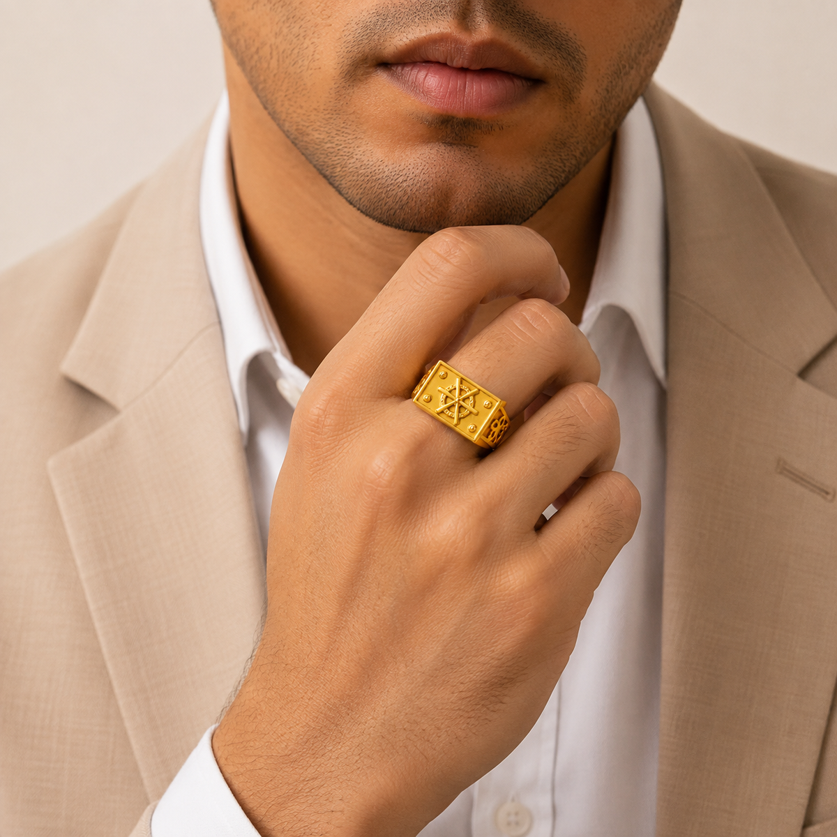 Imperial Wheel Crest Geometric Signet Ring for Men