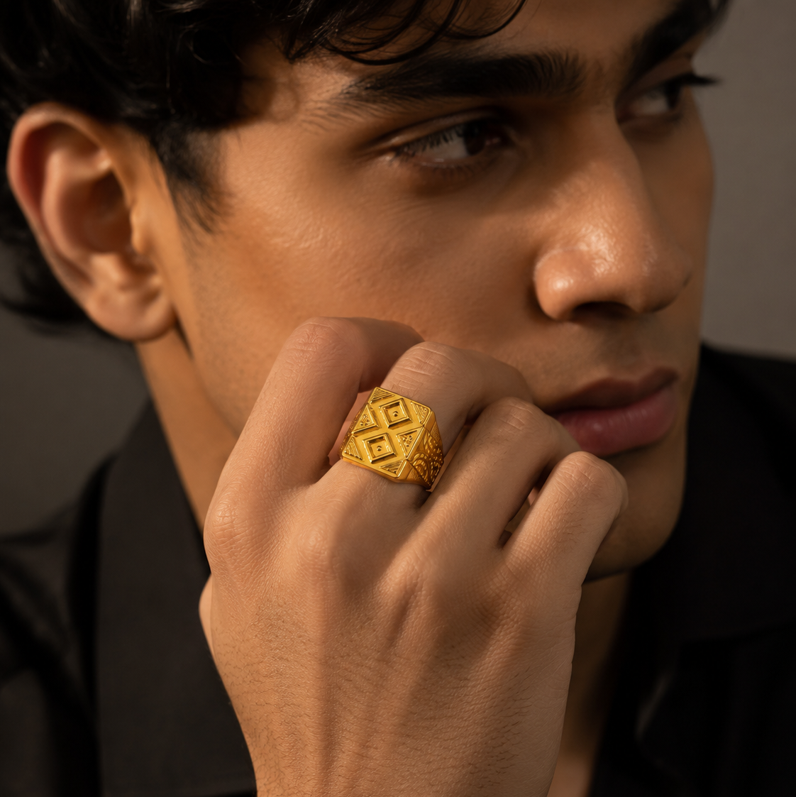 Royal Geometric Crest Statement Ring for Men