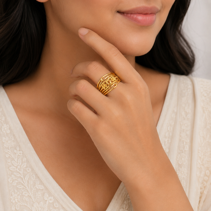 Elegant Floral Leaf Multilayer Cuff Ring for Women