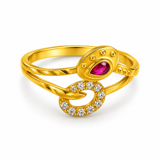 Royal Ruby Crystal Floral Wrap Statement Ring