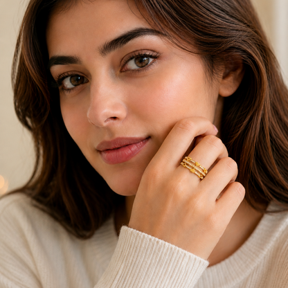 Regal Triple-Line Heart Harmony Sparkle Ring for Women