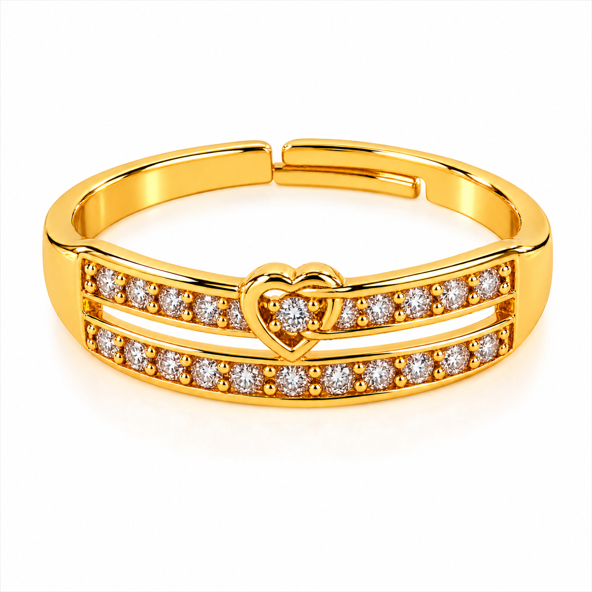 Regal Double-Line Heart Sparkle Statement Ring for Women