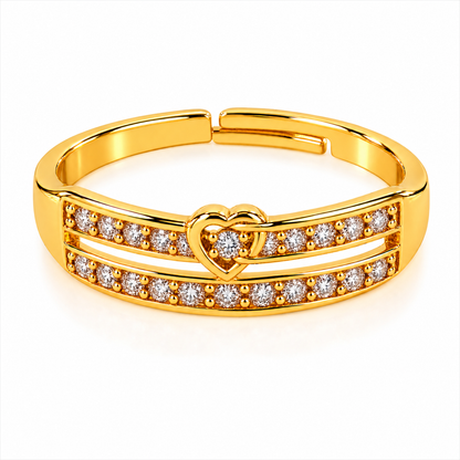 Regal Double-Line Heart Sparkle Statement Ring for Women