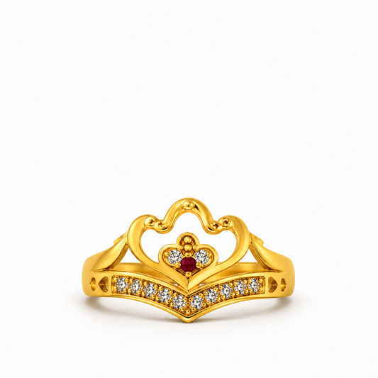 Royal Ruby Heart Crown CZ Statement Ring