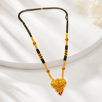 Traditional Black Bead Mangalsutra with Ornamental Heritage Pendant