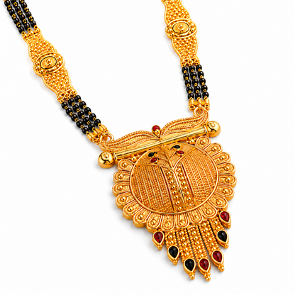 Elegant Heritage Round Pendant Traditional Black Bead Mangalsutra for Women