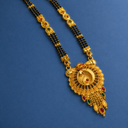 Ethnic Black Bead Mangalsutra Necklace with Designer Peacock Pendant for Women