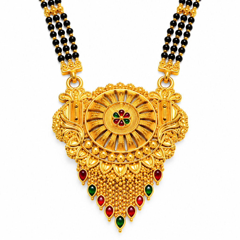 Premium Bridal Mangalsutra with Intricate Floral Medallion Pendant