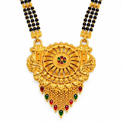 Premium Bridal Mangalsutra with Intricate Floral Medallion Pendant