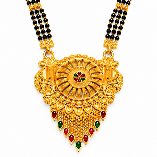 Premium Bridal Mangalsutra with Intricate Floral Medallion Pendant