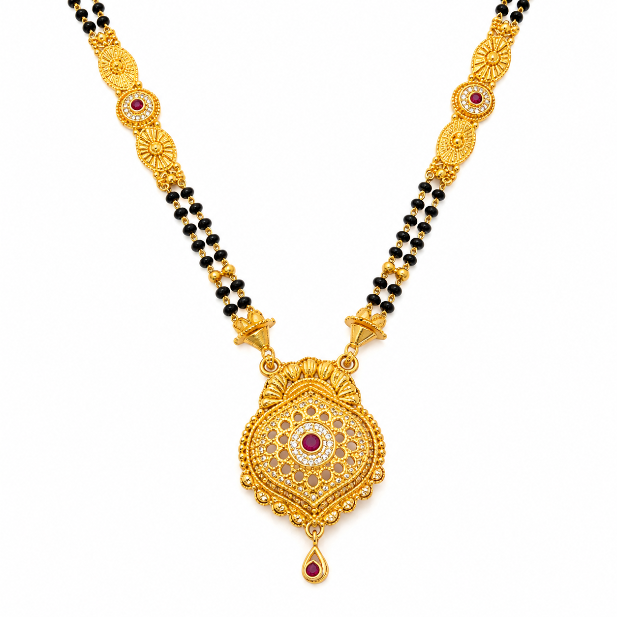 Traditional Black Bead Mangalsutra Necklace with Designer Round Pendant for Women