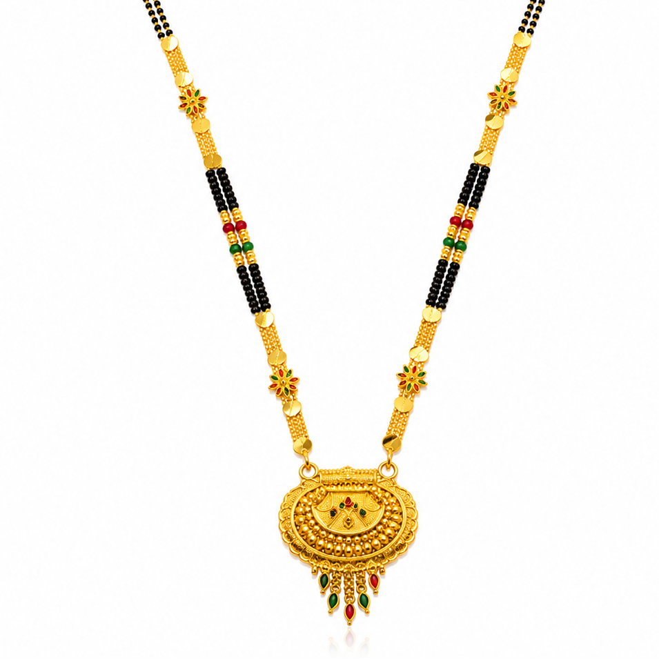NUGOLD Royal Heritage Black Bead Mangalsutra with Antique Peacock Pendant