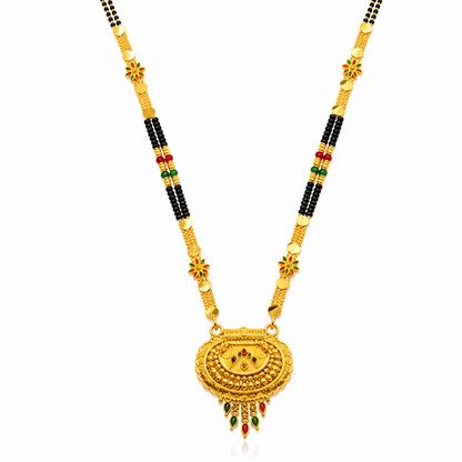 NUGOLD Royal Heritage Black Bead Mangalsutra with Antique Peacock Pendant