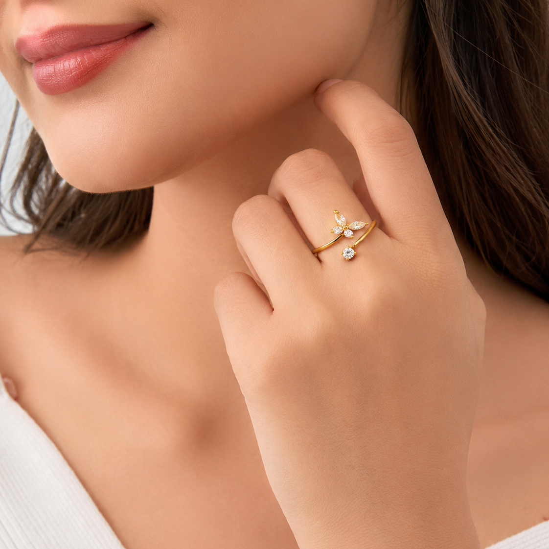 NUGOLD Bloom Spark CZ Open Ring for Women