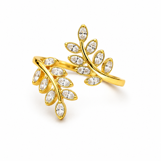 Elegant Marquise Crystal Leaf Adjustable Ring for Women
