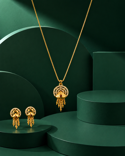 NUGOLD Luxury Gold Finish Crystal Pendant Necklace Set