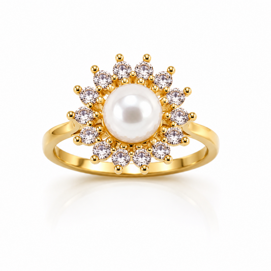 NuGold Pearl Flower Ring For Women