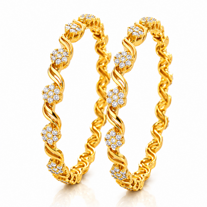 NuGold Designer Floral White Stone Bangles For Women