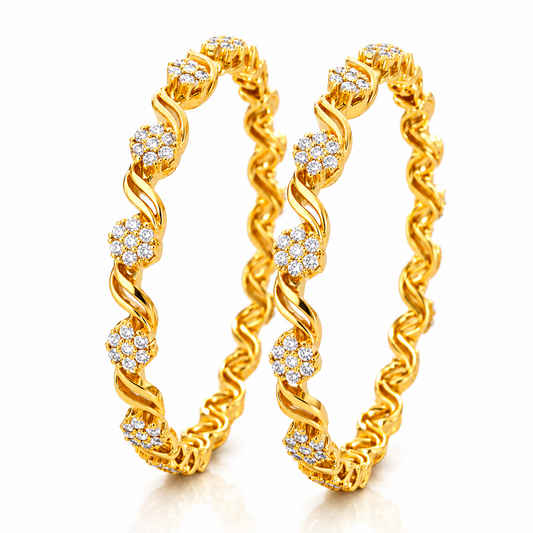 NuGold Designer Floral White Stone Bangles For Women