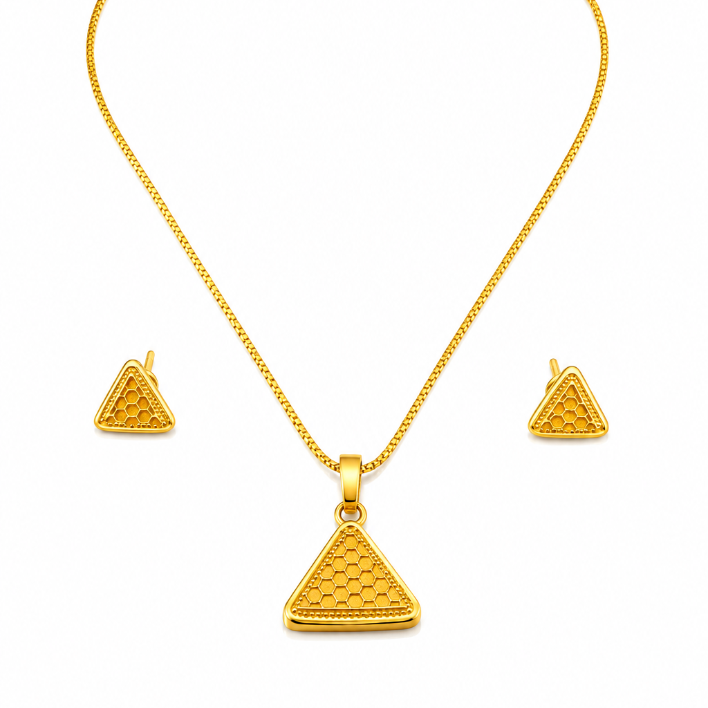NuGold Triangle Pendant Necklace Set for Women