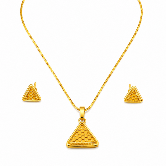 NuGold Triangle Pendant Necklace Set for Women