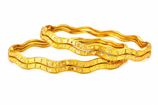 NuGold Wave Design Bangles for Women Set of 4