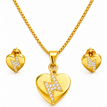 NuGold Heart CZ Pendant Necklace Set